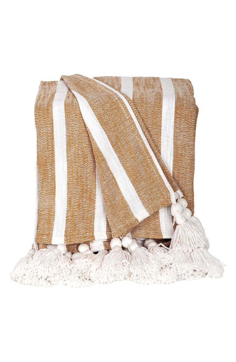 PARKLAND COLLECTION Nara Stripe Tassel Throw Blanket, Main, color, Mustard