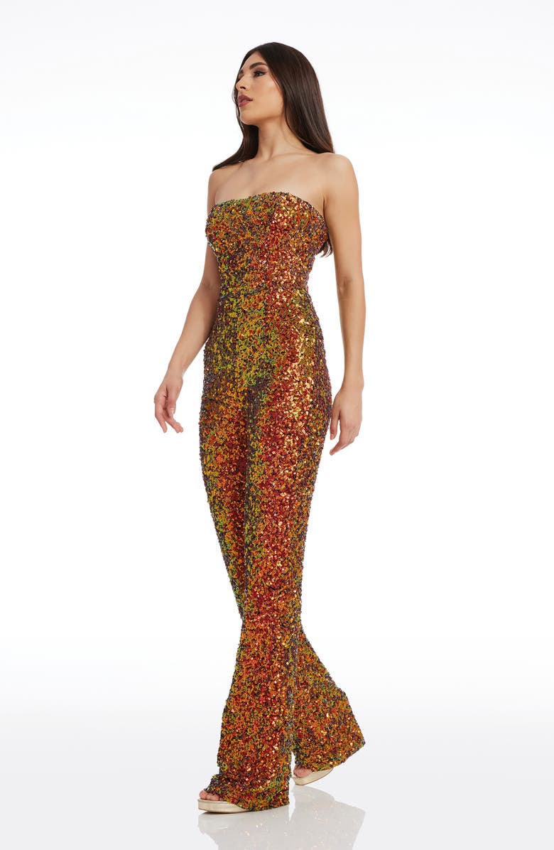 Dress the Population Andy Sequin Strapless Jumpsuit, Alternate, color, 