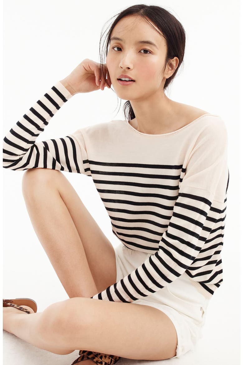 Penny Stripe Merino Wool Sweater, Alternate, color, CHAMPAGNE BLACK