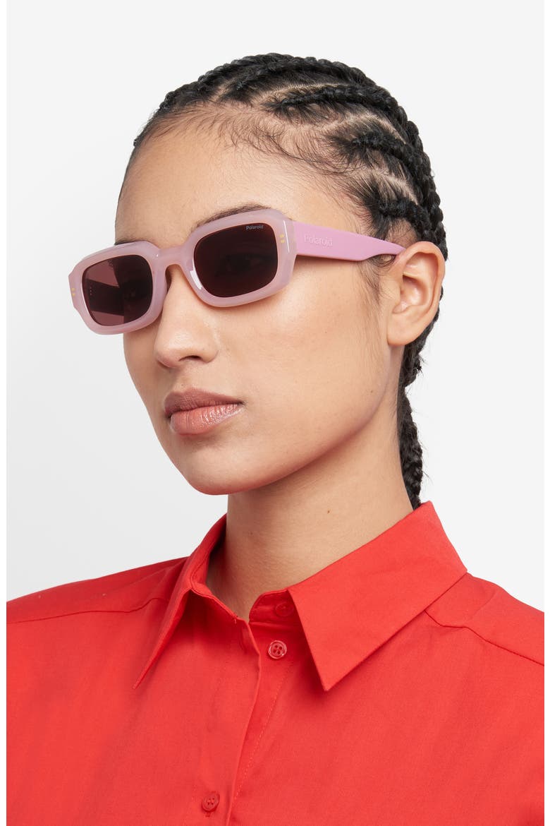 51mm Polarized Rectangular Sunglasses, Alternate, color, PINK/ VIOLET POLAR