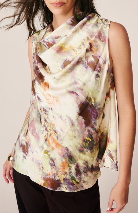 Watercolor Print Satin Blouse