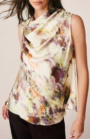 Alma en Pena Watercolor Print Satin Blouse