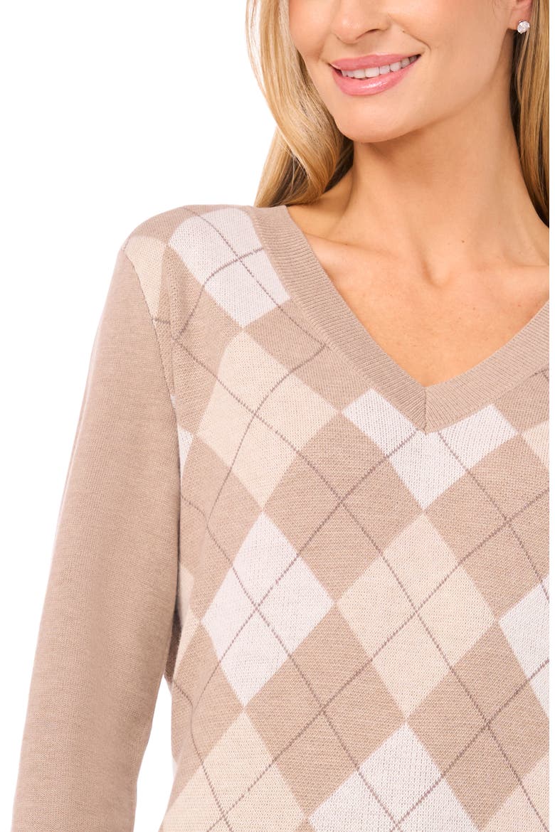 Argyle V-Neck Sweater, Alternate, color, SIMPLY TAUPE