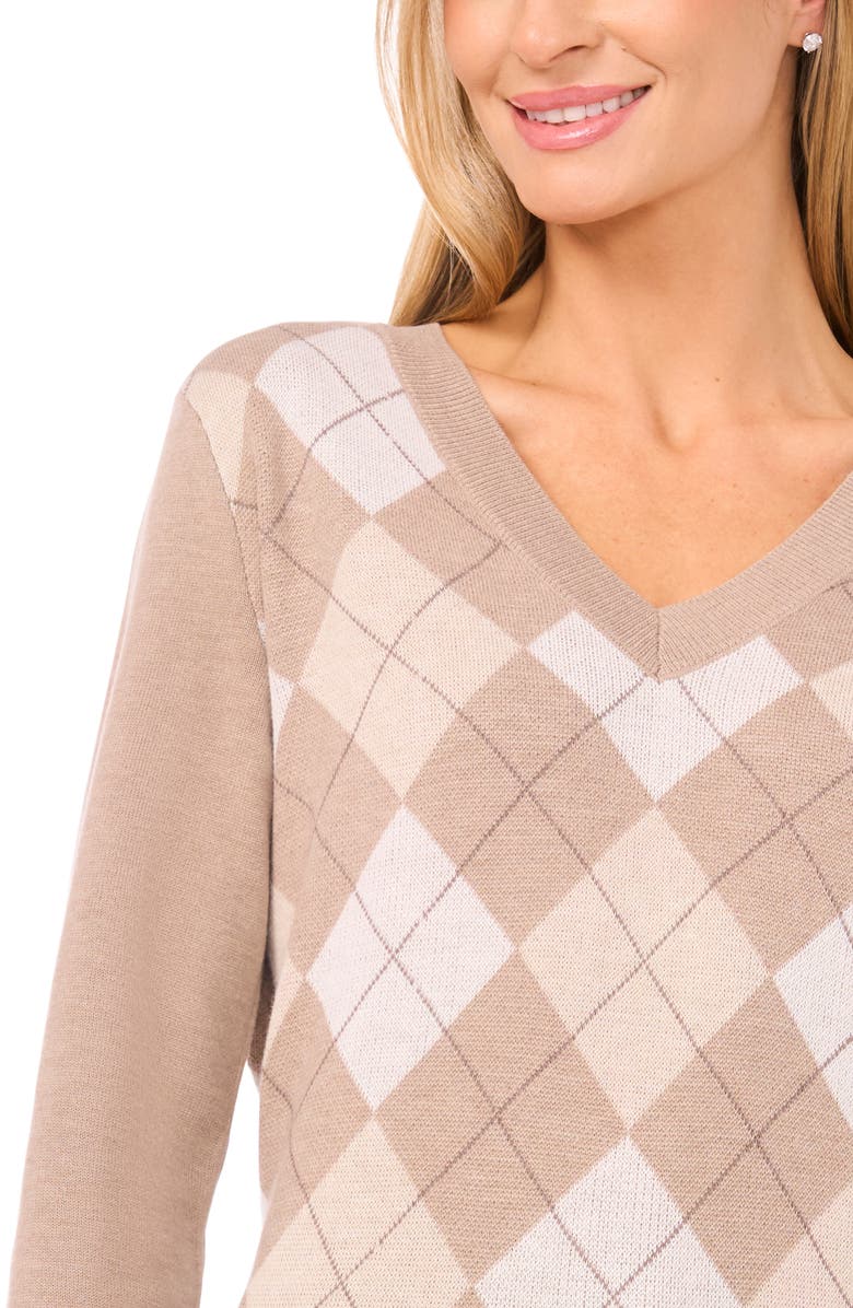 Halogen<sup>®</sup> Argyle V-Neck Sweater, Alternate, color, Simply Taupe