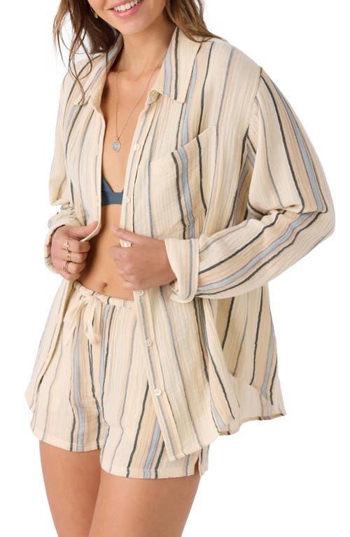 O'neill Leni Stripe Cotton Gauze Button-up Shirt In Tapioca