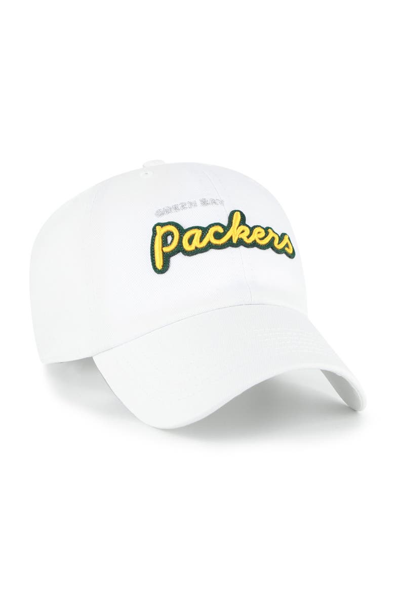 Women's '47  White Green Bay Packers Trendy Script Clean Up Adjustable Hat, Alternate, color, White