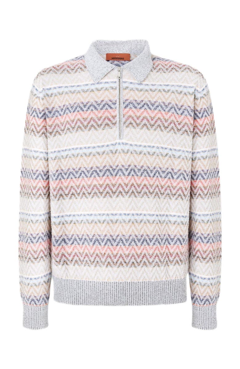 Missoni Long-sleeved Zig Zag Knit Polo Shirt With Half-zip Collar, Alternate, color, 