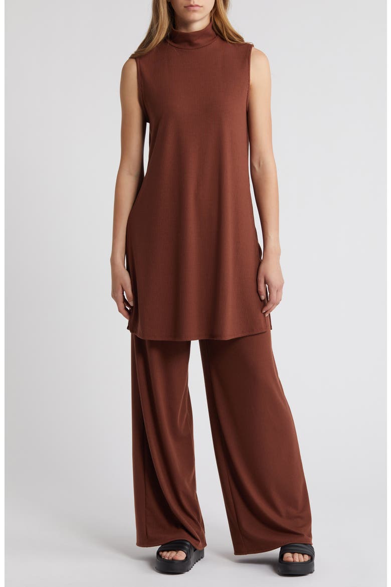 Gigi Rib Sleeveless Top & Wide Leg Pants, Main, color, BROWN
