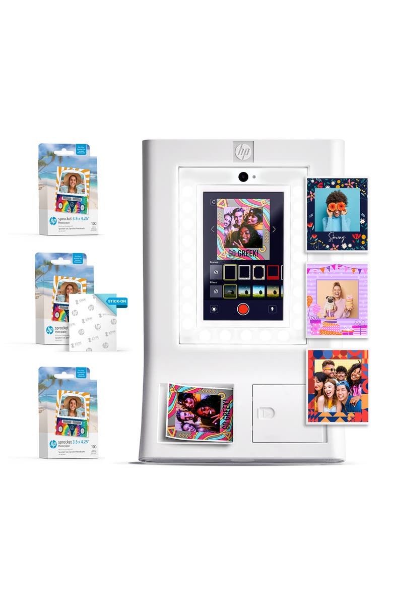HP Sprocket Photobooth 3x4" Photo Printer Bundle, Main, color, White