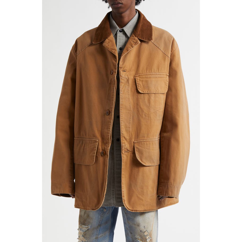 Maison Margiela Corduroy Collar Waxed Cotton Canvas Coat in Ochre  product