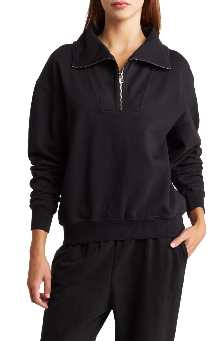 Good American Nautical Half Zip Fleece Sweatshirt, Main, color, 