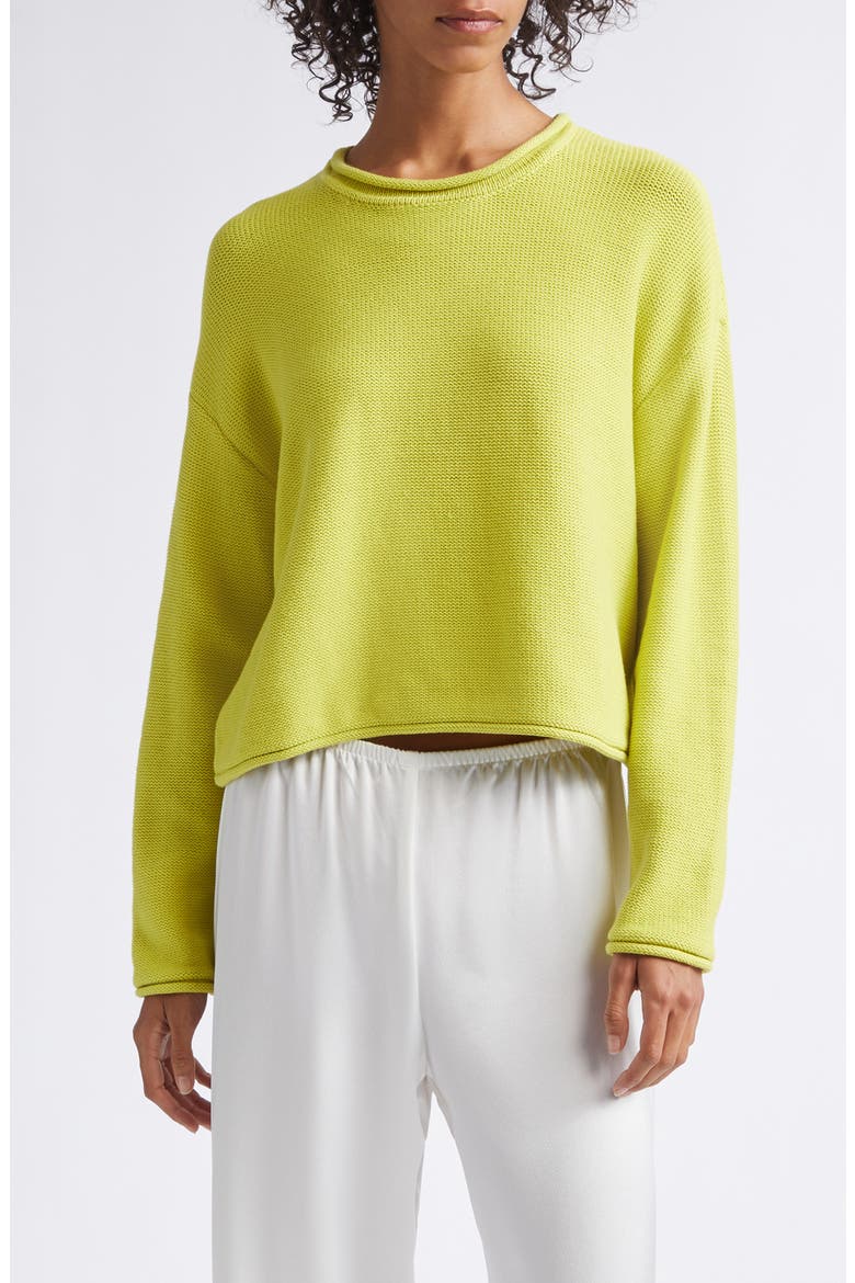 Mae Crewneck Cotton Blend Sweater, Main, color, CHARTREUSE
