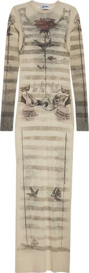 ワンピース JeanPaul GAULTIER MESH TATOO MARINIER LONG DRESS Jean Paul Gaultier Tattoo Marinière Maxi Dress | Neutrals