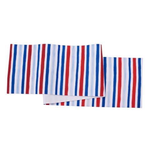 Watercolor Patriotic Stripe Fourth of July Table Runner 14" x 72"