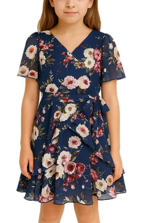 Zunie Kids' Chiffon Faux Wrap Dress In Blue