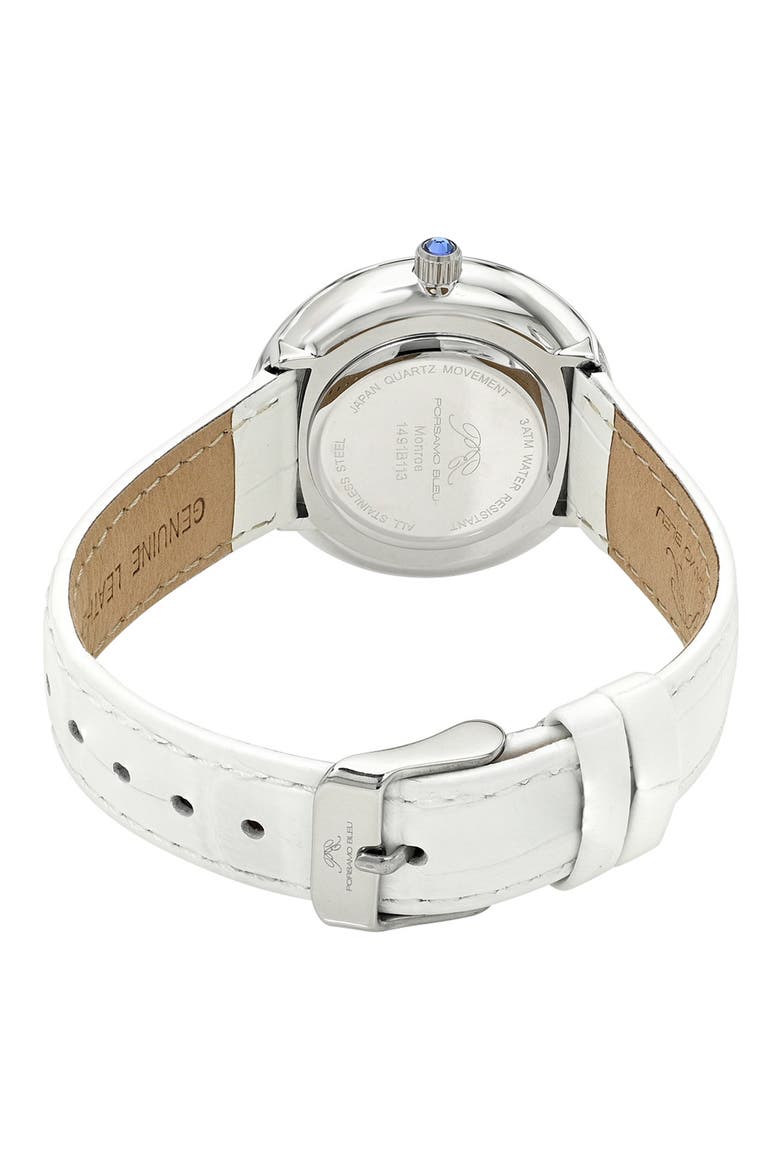 Monroe Leather Strap Watch, Alternate, color, WHITE SILVER TONE