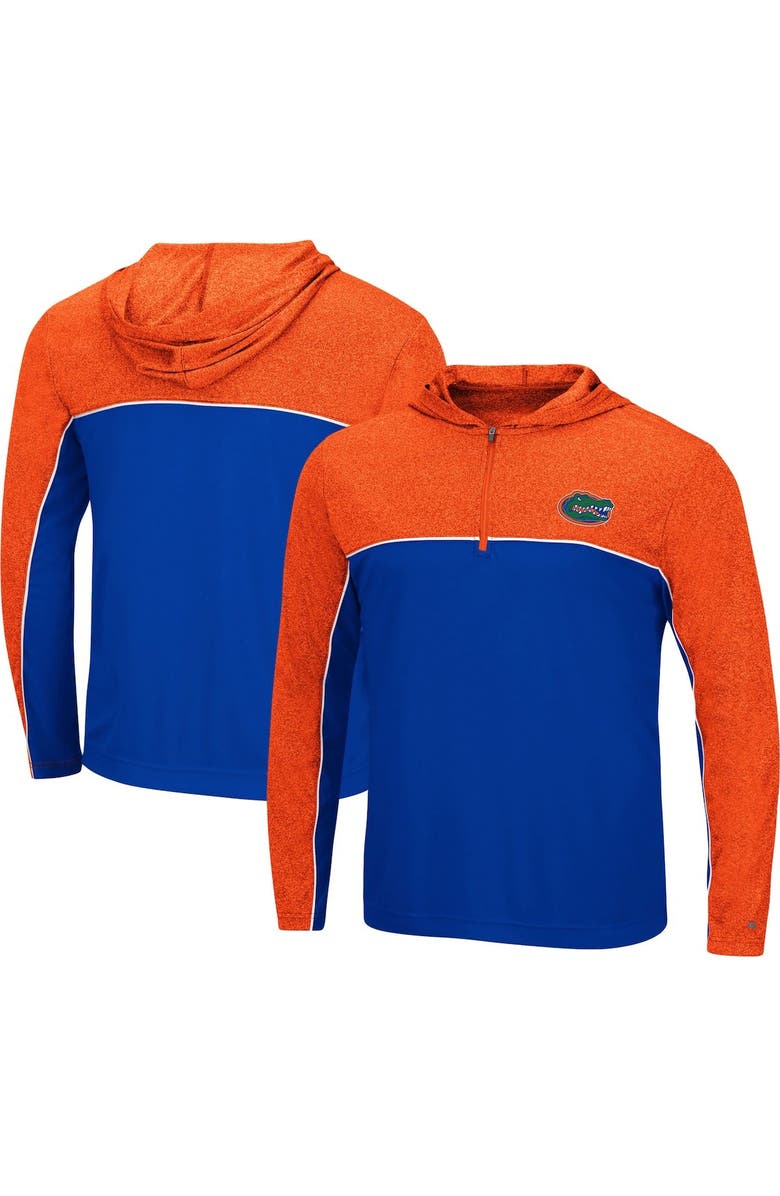 COLOSSEUM Men's Colosseum Royal/Heathered Orange Florida Gators Flick Quarter-Zip Hoodie Windshirt, Main, color,