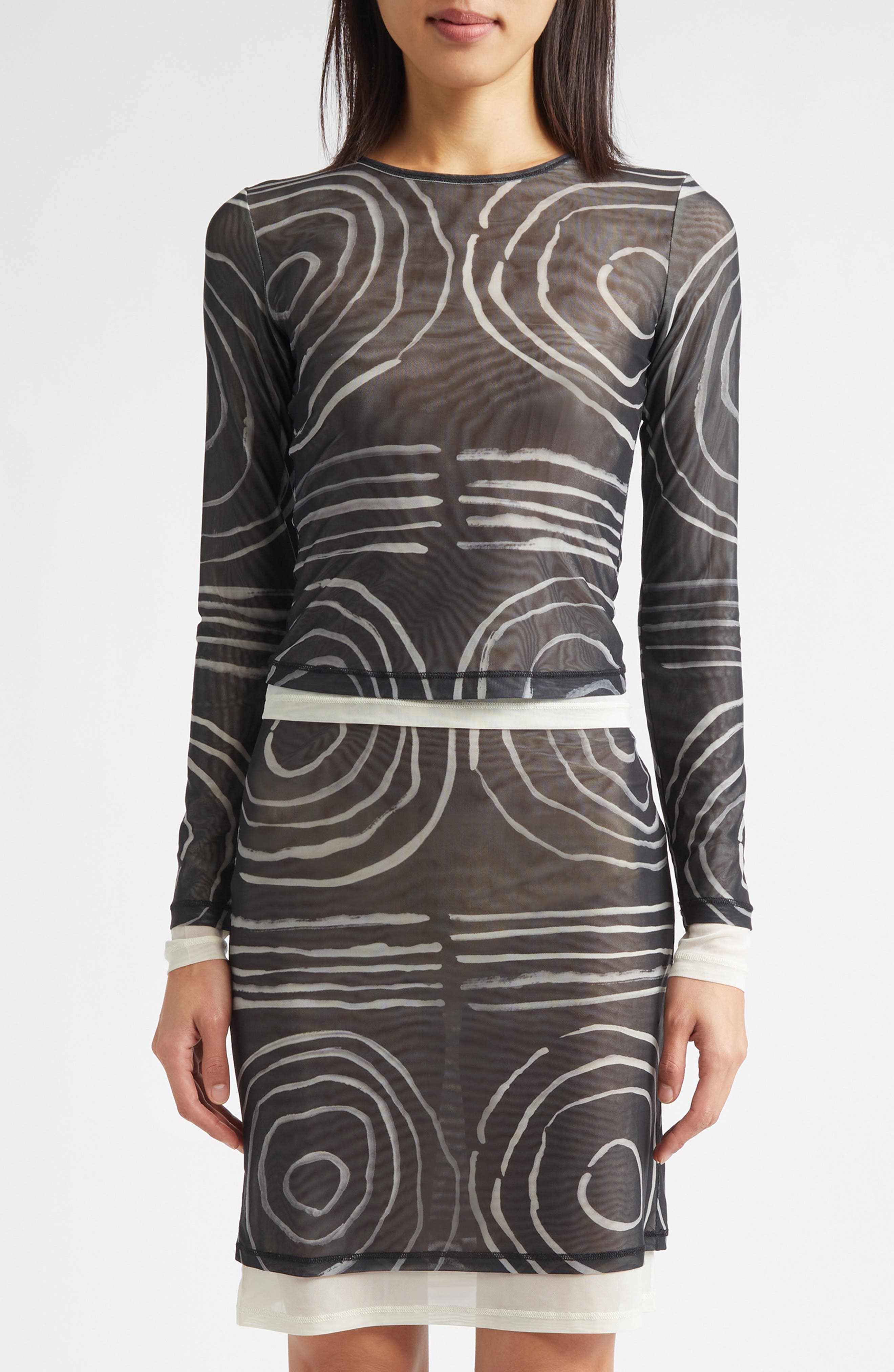 Duet Double Layer Micromesh Long Sleeve Top