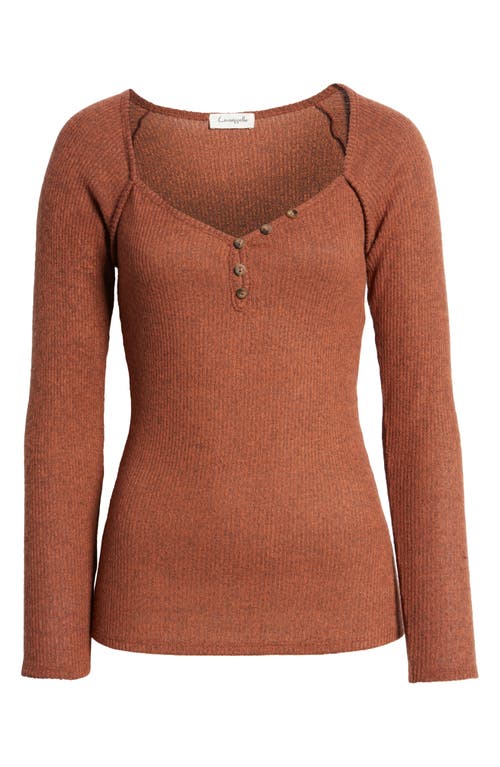 Loveappella V-neck Long Sleeve Henley Top In Brown