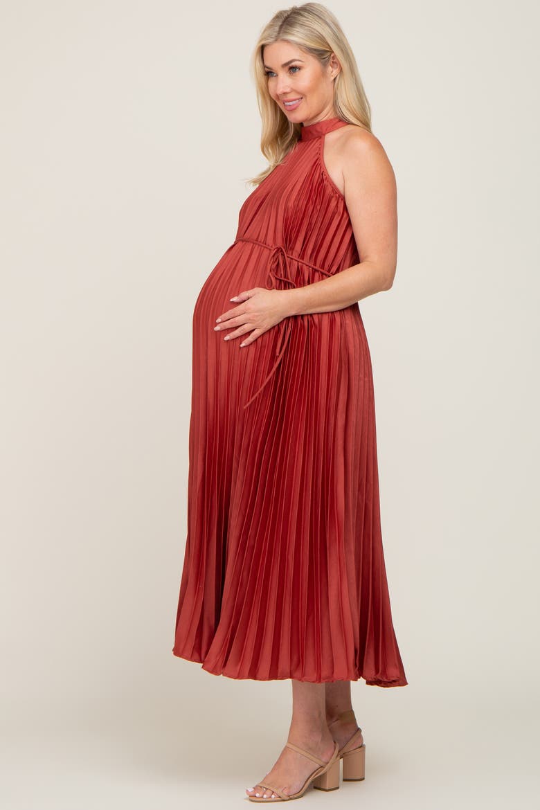 Pleated Halter Dress, Alternate, color, Rust