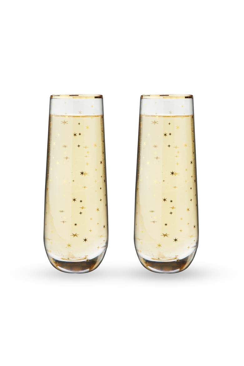 Starlight Stemless Champagne Flutes Set of 2, Main, color, Gold
