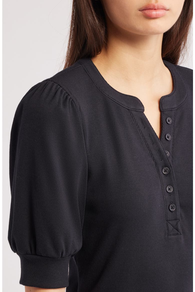 Jewel Puff Sleeve Cotton & Modal Top, Alternate, color, BLACK