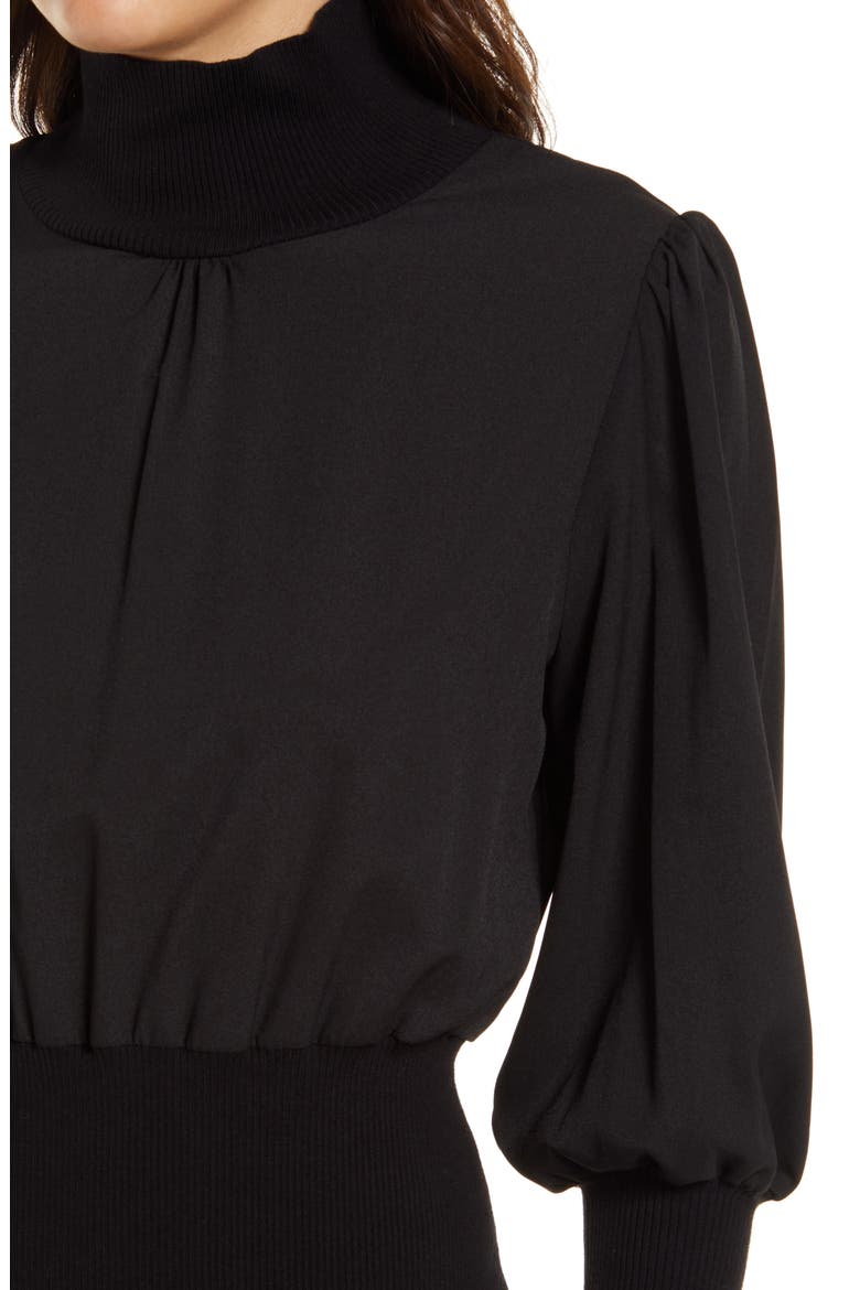 Krista Turtleneck Ballon Sleeve Knit Dress, Alternate, color, BLACK