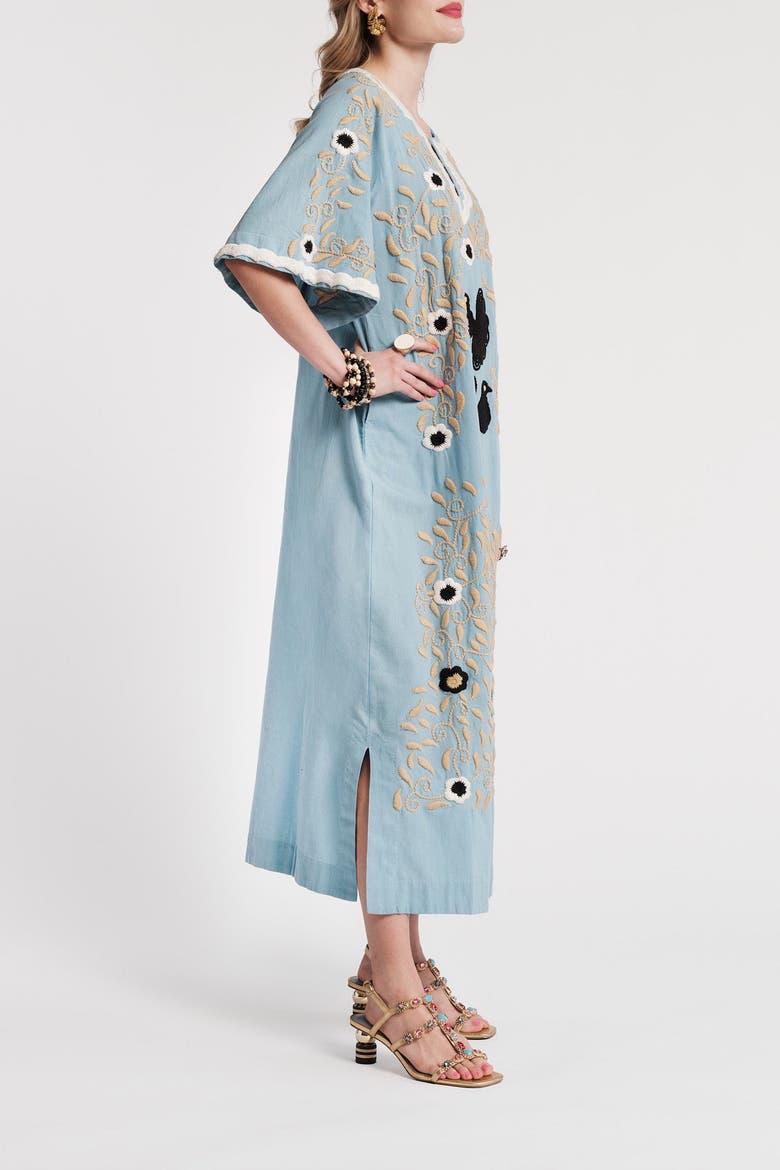 Peacock Caftan, Alternate, color, Light Blue/Multi