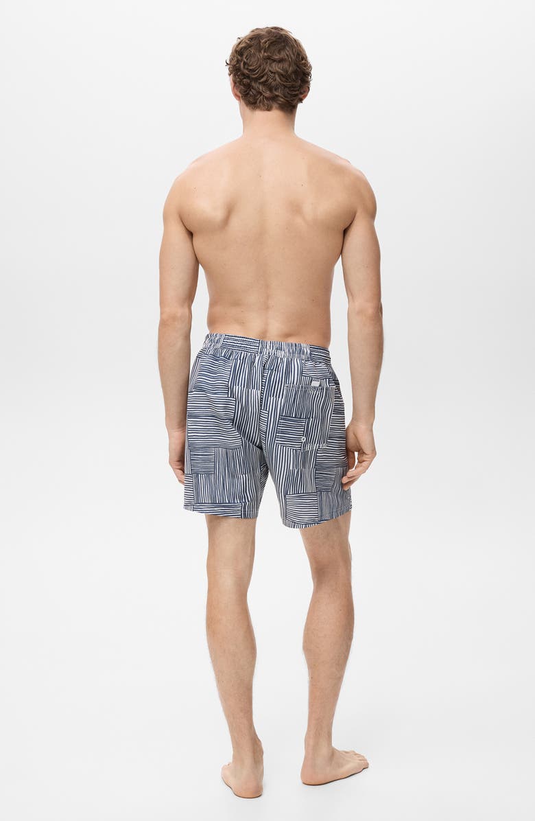 MANGO Stripe Print Swim Trunks, Alternate, color, Blue