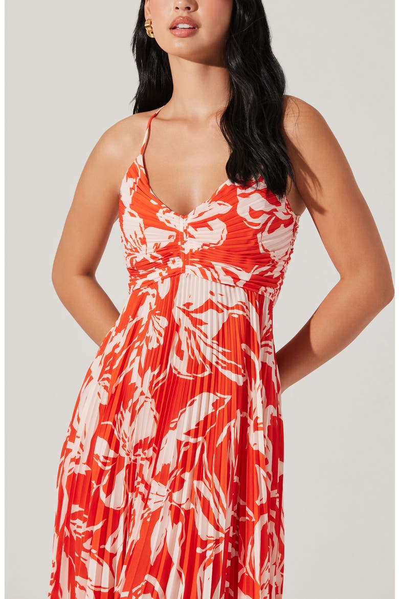 Blythe Pleated Maxi Dress, Alternate, color, HOT ORANGE FLORAL