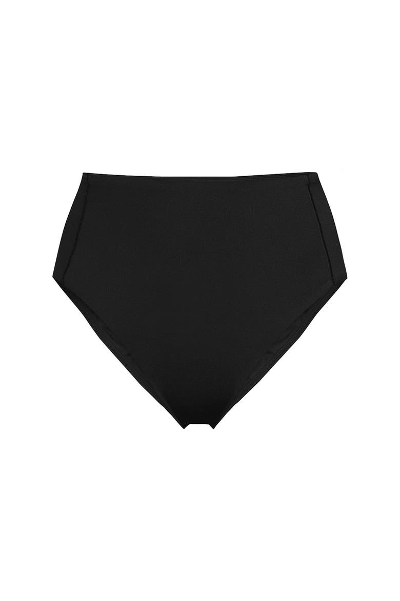 Tugless QuickDry High Waisted High Leg Bikini Bottoms, Alternate, color, Black