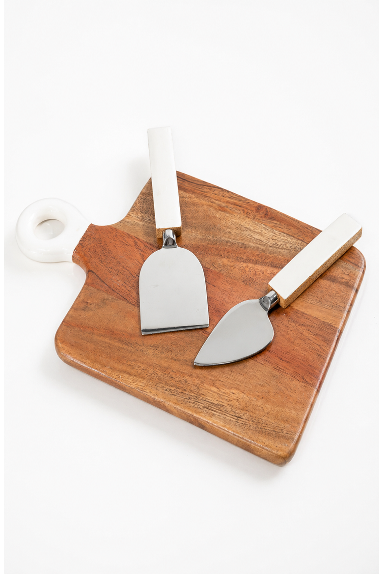 Wood + White Collection, Mini Charcuterie Board and Set of 2 Knives, Alternate, color, White and Brown