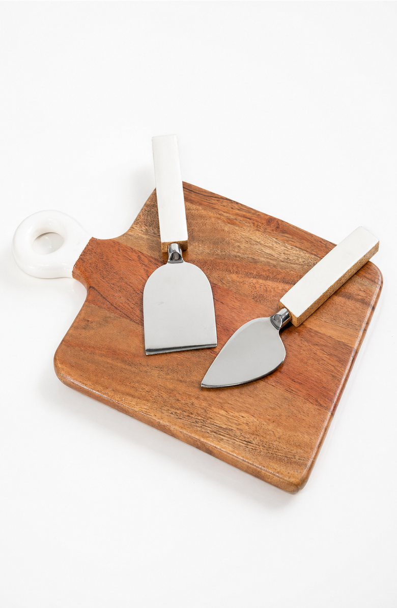 Jeanne Fitz Wood + White Collection, Mini Charcuterie Board and Set of 2 Knives, Alternate, color, White And Brown