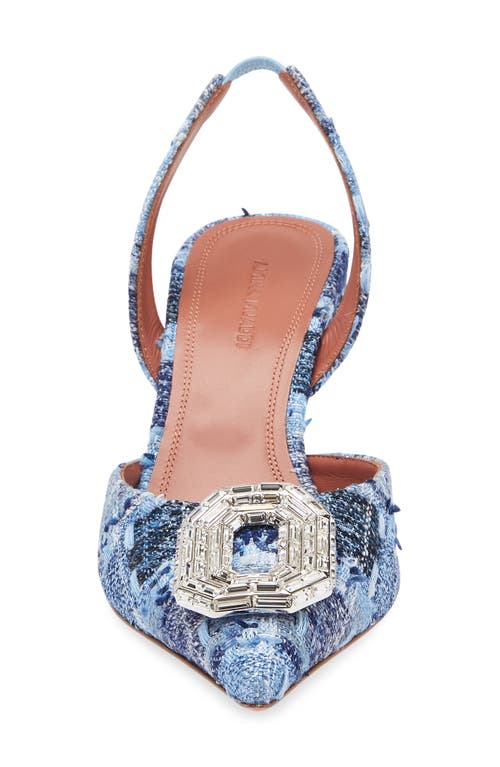 Amina Muaddi Camelia Crystal Buckle Pointed Toe Slingback Pump In Blue