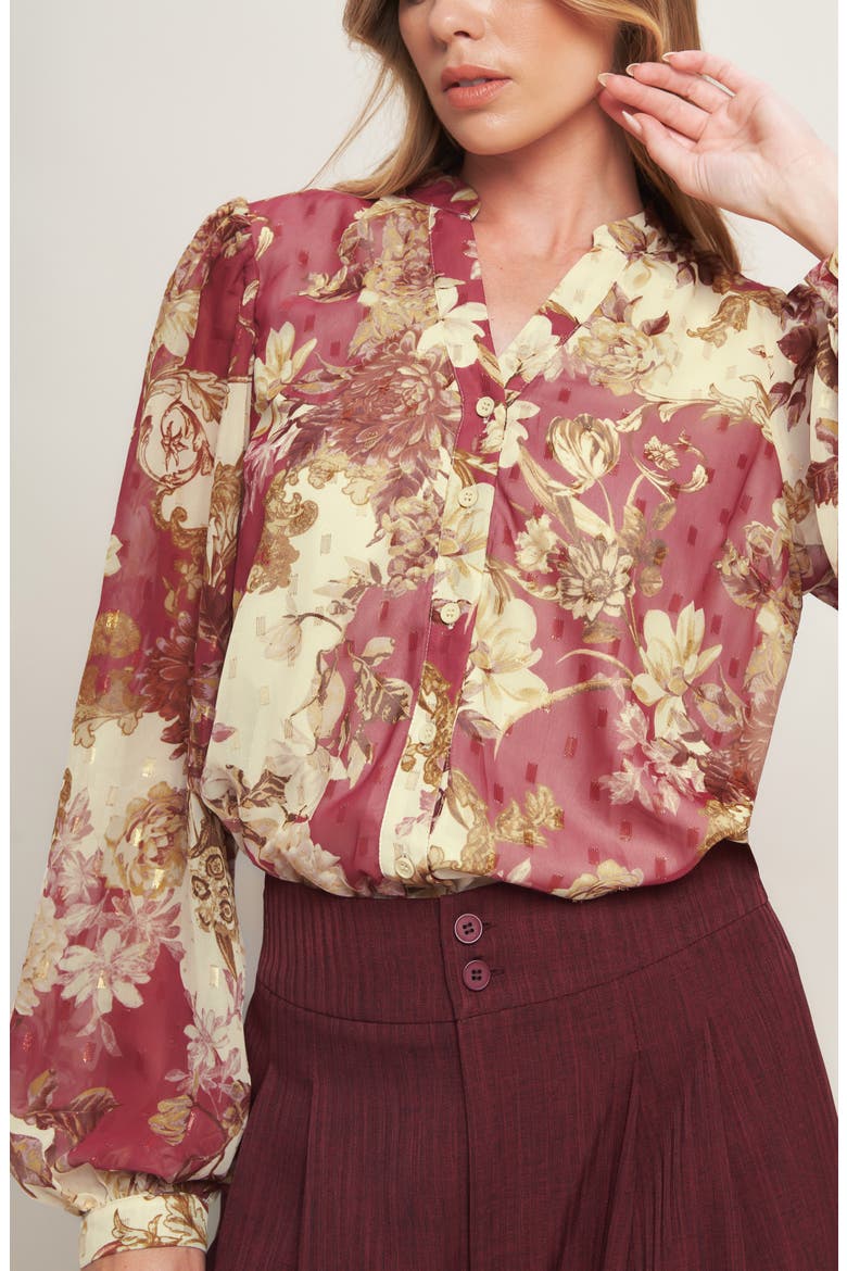 Balloon Sleeve Print Blouse, Alternate, color, IVORY WINE
