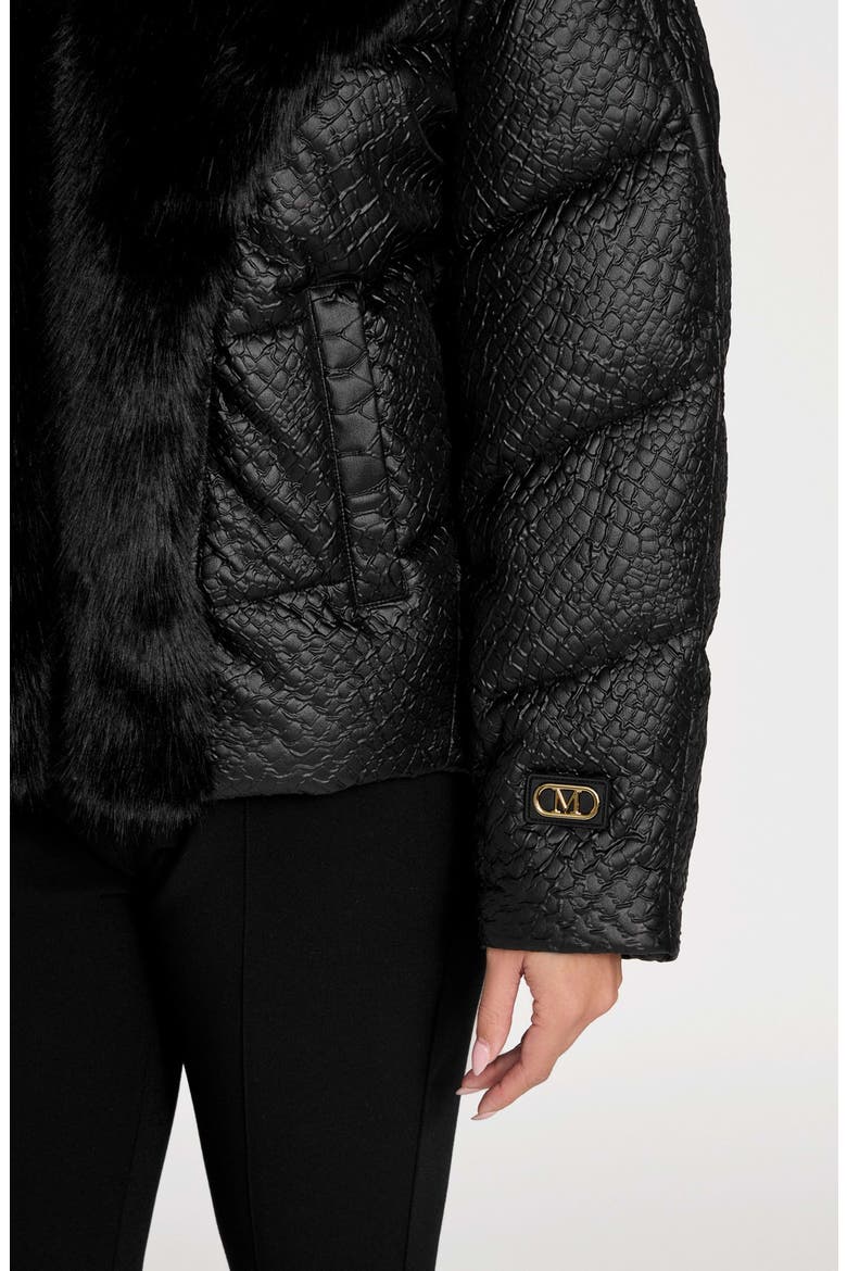 Estella Quilted Puffer Jacket with Faux Fur Trim, Alternate, color, BLACK