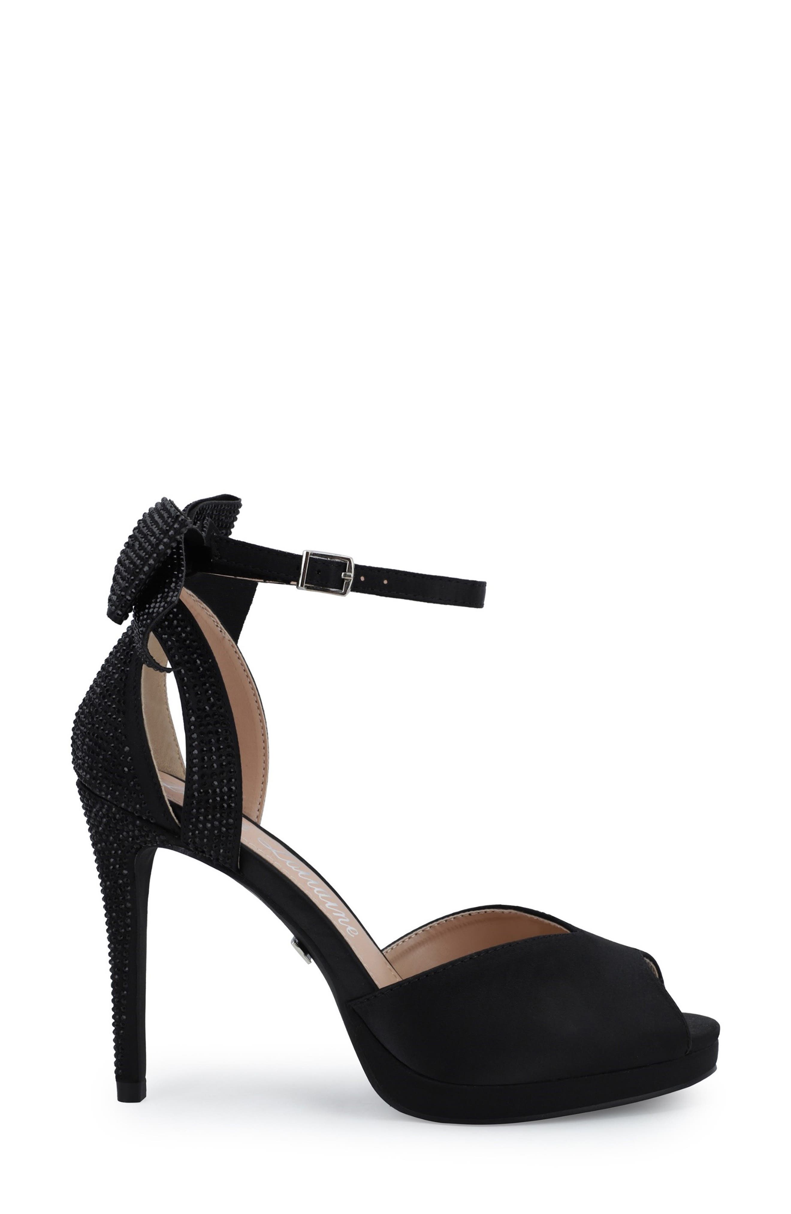 Lauren Lorraine Fling Rhinestone Platform Peep Toe Sandal, Alternate, color, Black