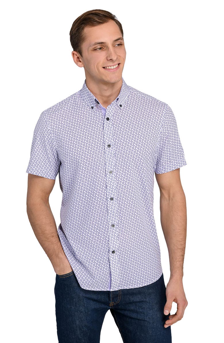 CONSTRUCT Abstract Floral Print Short Sleeve Button-Down Shirt, Alternate, color, 