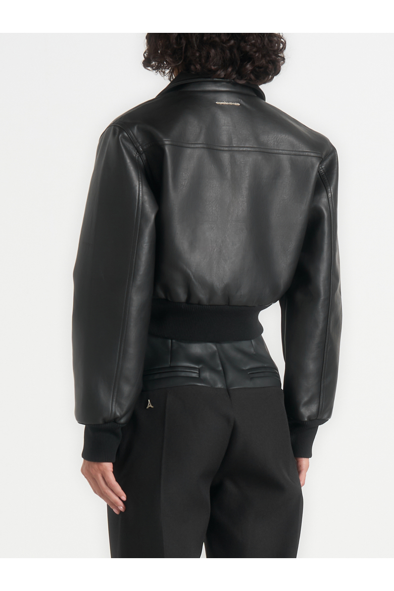 Cosette Vintage Leather Lapel Bomber Jacket, Alternate, color, Black