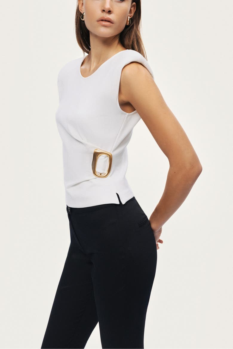 Sleeveless Buckle-Detail Blouse, Alternate, color, Ivory