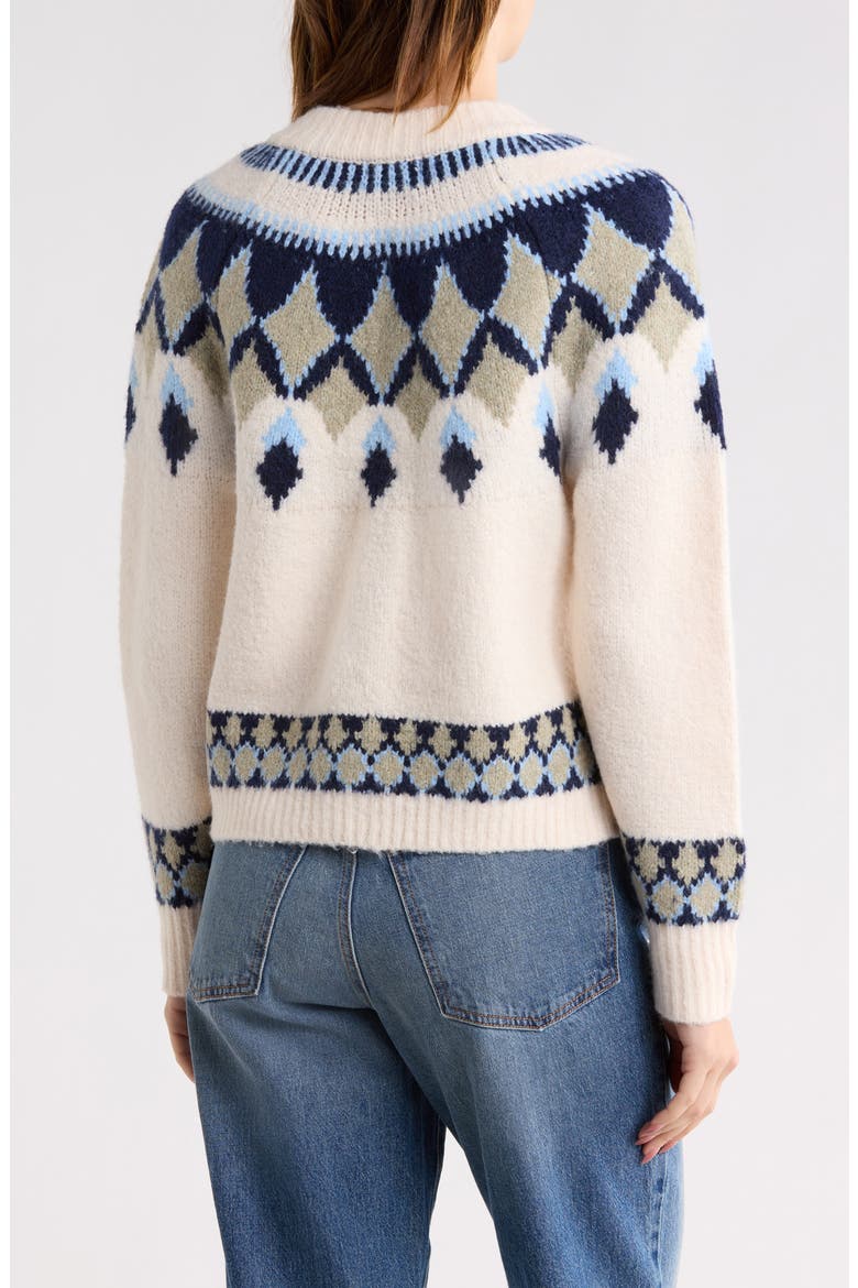 Fair Isle Cardigan, Alternate, color, CREME/ NAVY