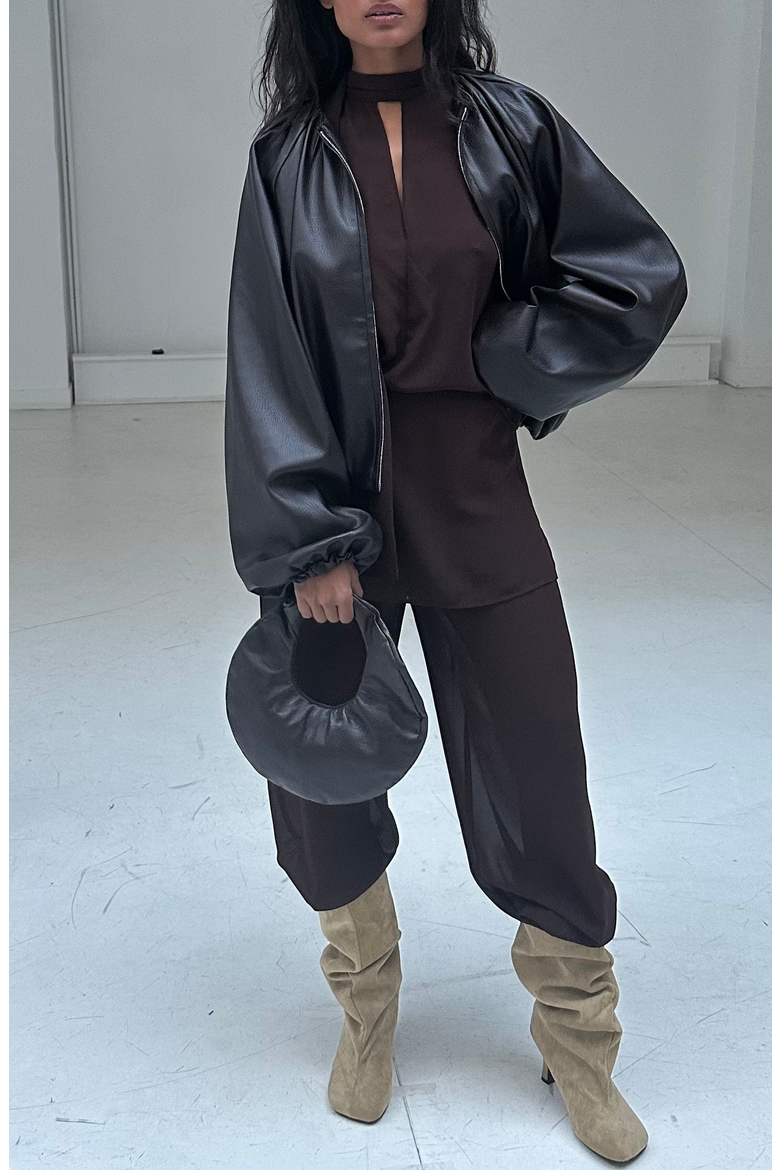 Edda Faux Leather Bomber Jacket, Alternate, color, Dark Brown