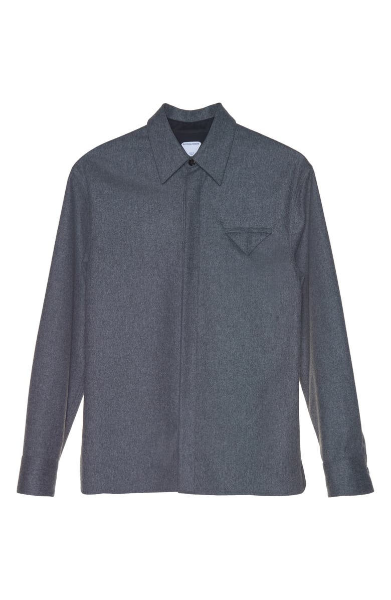 Bottega Veneta Regular Fit Lightweight Wool Flannel Button-Up Shirt, Alternate, color, Grey Melange