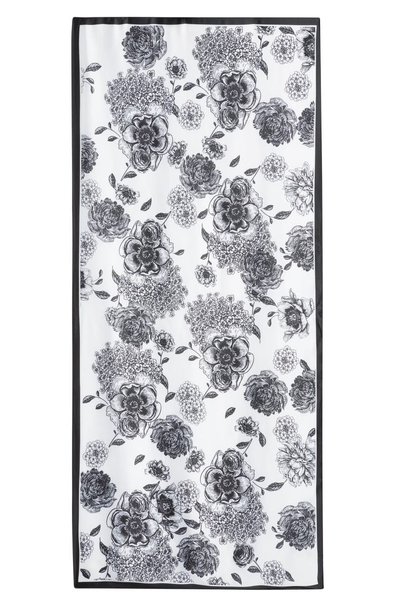 Tasha Floral Print Satin Scarf, Alternate, color, Black/ White