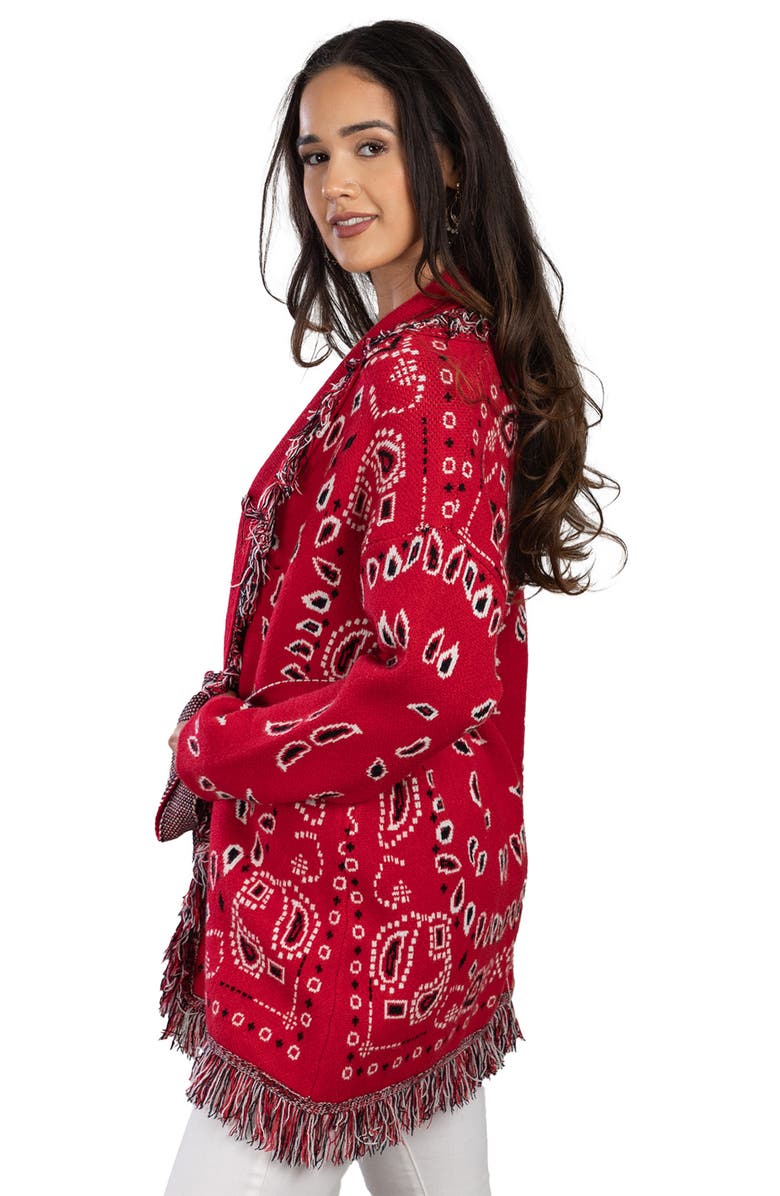 SAACHI Bandana Print Fringe Cardigan, Alternate, color,