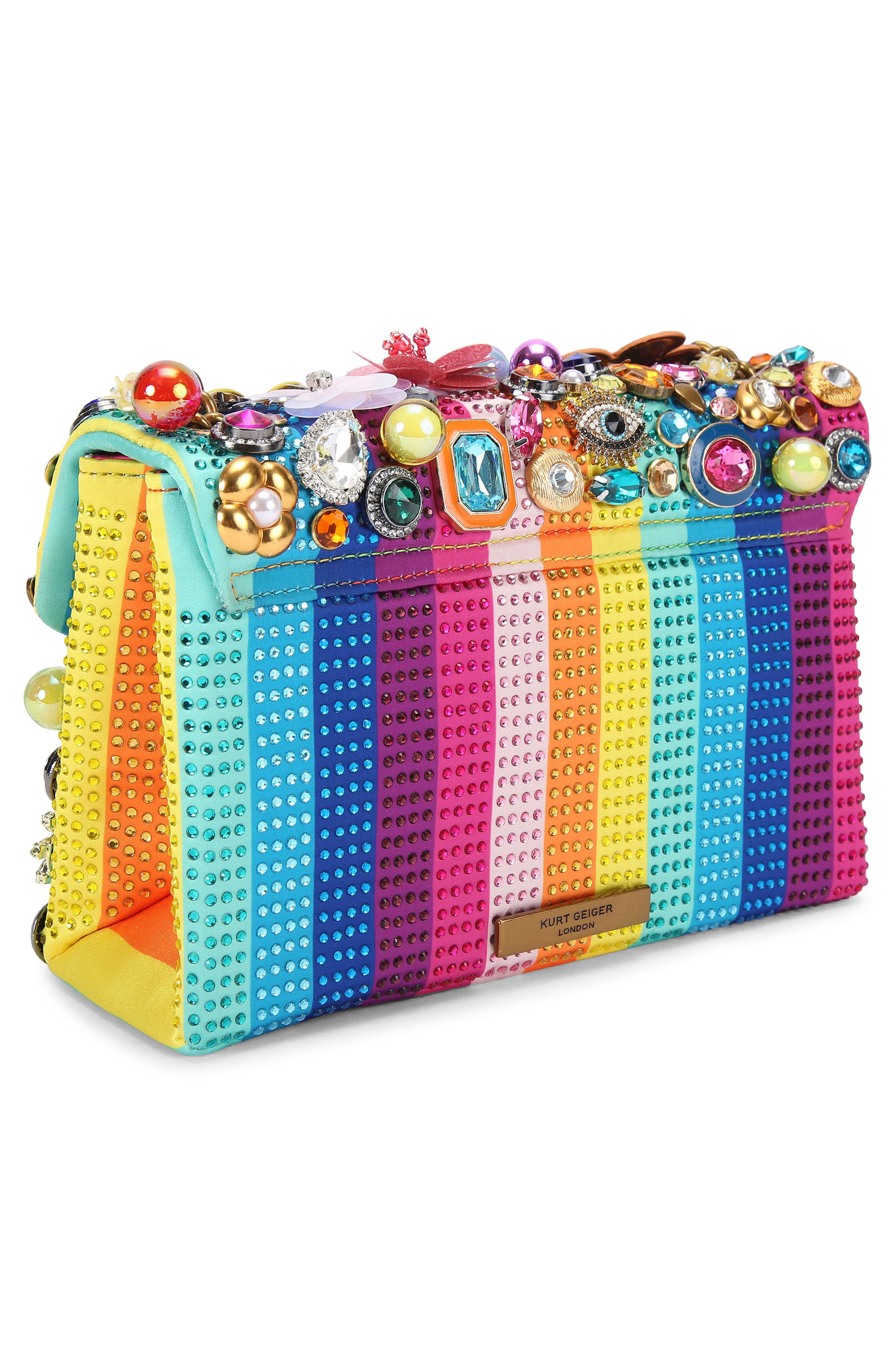 Kurt Geiger London Medium Kensington Tutti Fruitti Embellished Shoulder Bag, Alternate, color, Blue Multi