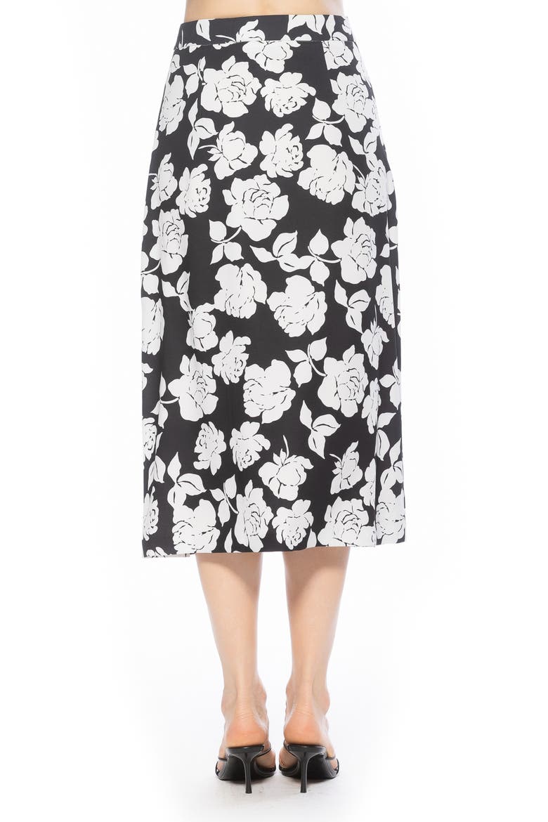 Zephyr Button Front Midi Skirt, Alternate, color, BLACK WHITE FLORAL