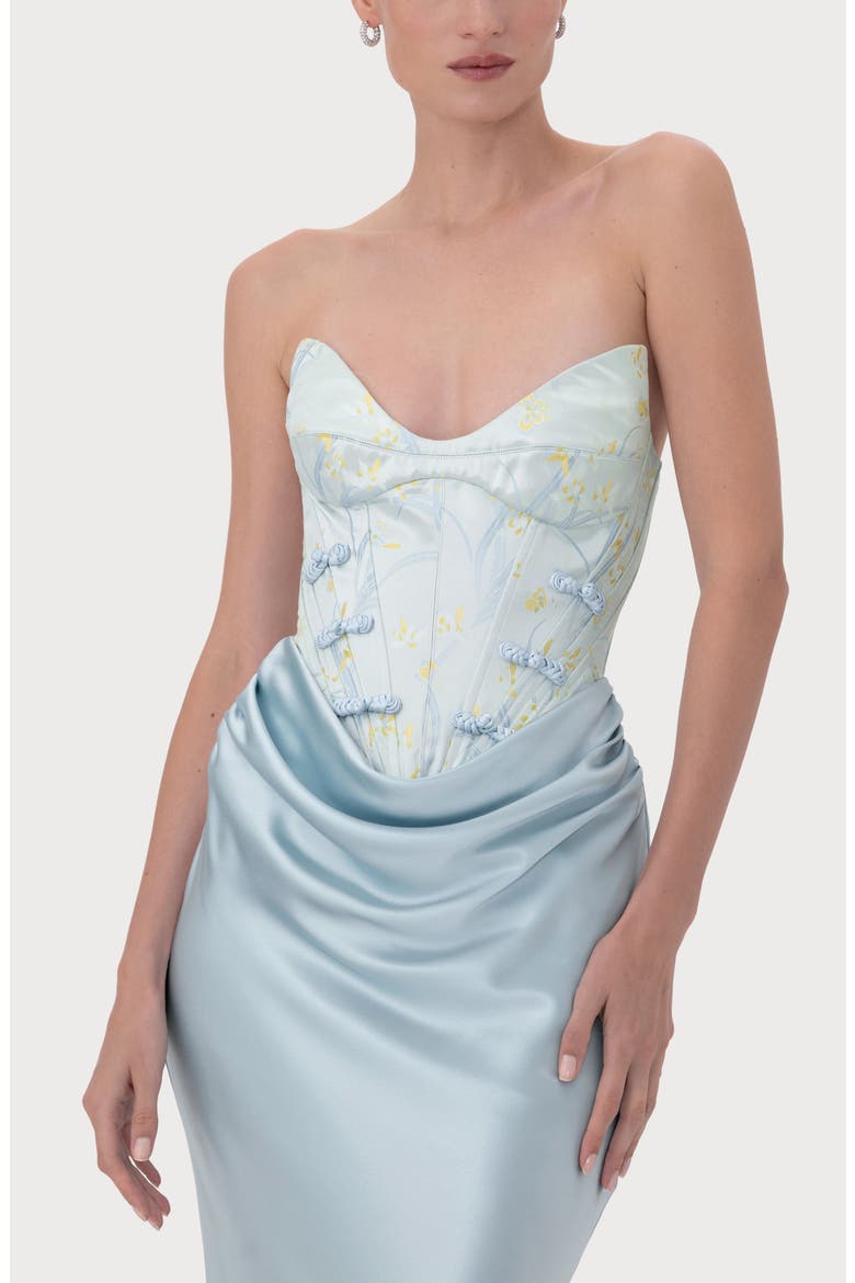 Sandrine Strapless Satin Gown, Alternate, color, PALE BLUE