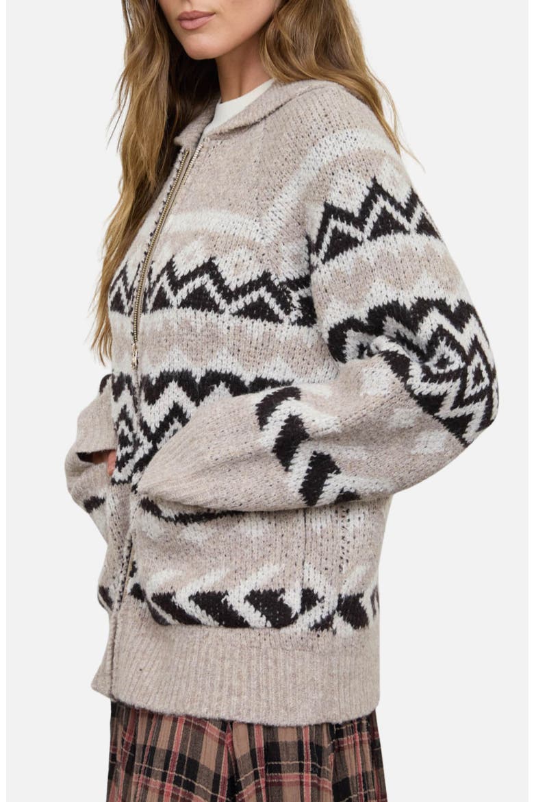 Geometric Jacquard Zip Cardigan, Alternate, color, TAUPE