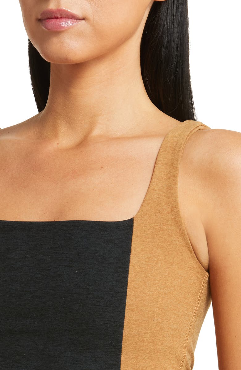 Beyond Yoga Space Dye Colorblock Crop Tank, Alternate, color, Darkest Night/Carmel Toffee